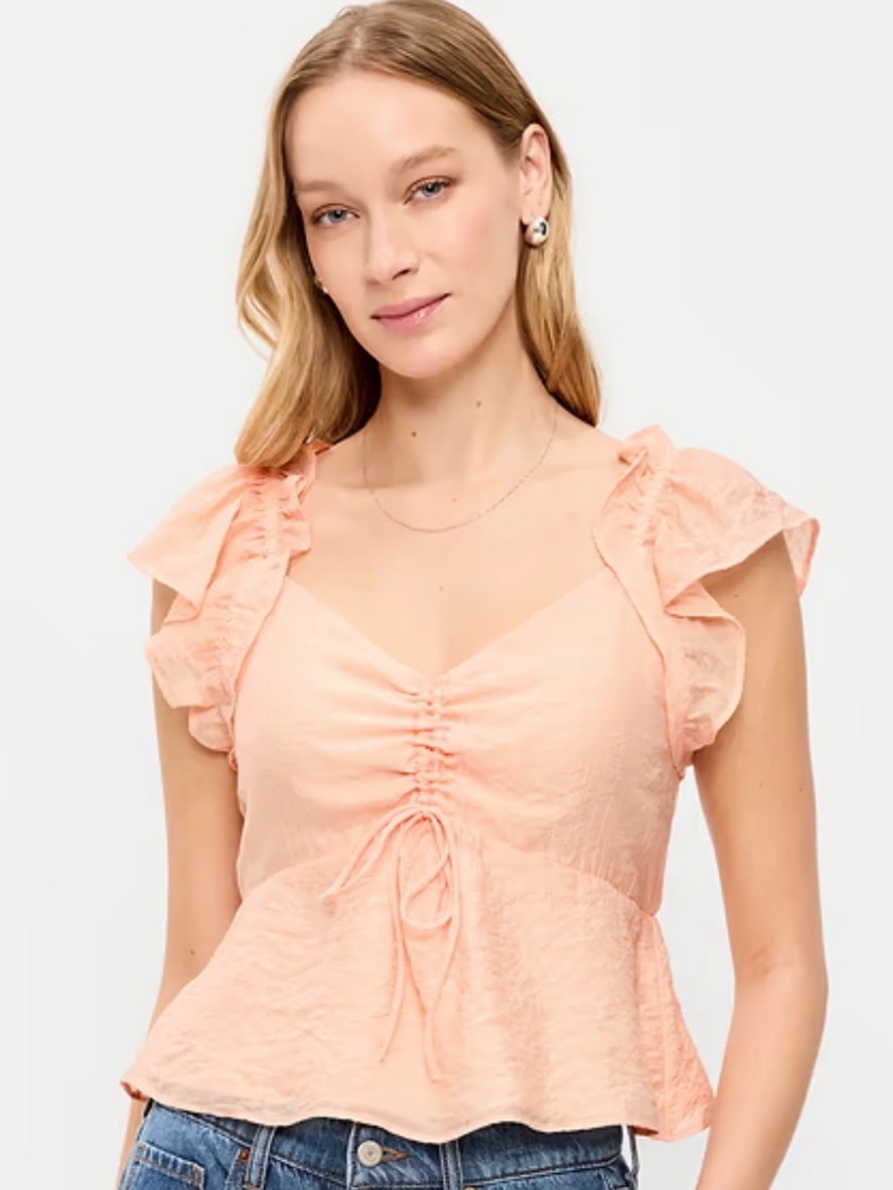 Old Navy Peach Flutter-Sleeve Fit & Flare Top